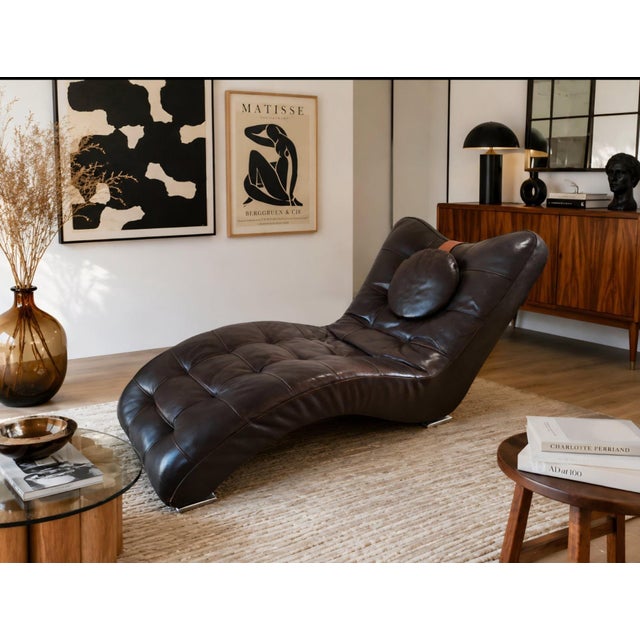 Brown leather chaise longue/bedside chair "contempo" italy 1970 dimensions: w175 x h85 x d85 cm excellent condition this...