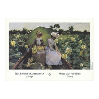 1999 Charles C. Curran 'Lotus Lilies' Pastel White, Yellow, Black & Blue Offset Lithograph For Sale