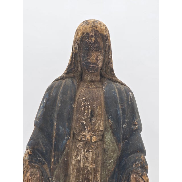 Late 18th Century Rare Antique 18th Century Spanish Colonial Hand-Carved Virgin Mary Statue Polychrome Wood For Sale - Image 5 of 15