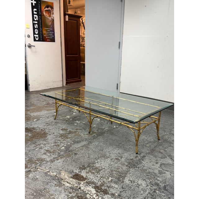 Asian Vintage Golden Faux Bamboo Coffee Table For Sale - Image 3 of 12