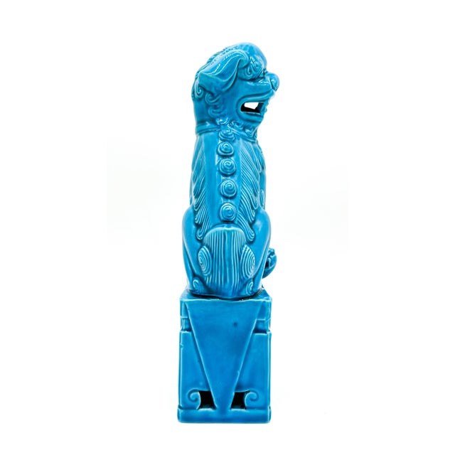 Turquoise Vintage Chinese Turquoise Blue Glazed Foo Dog – Guardian Lion – Hollywood Regency / Chinoiserie For Sale - Image 8 of 11