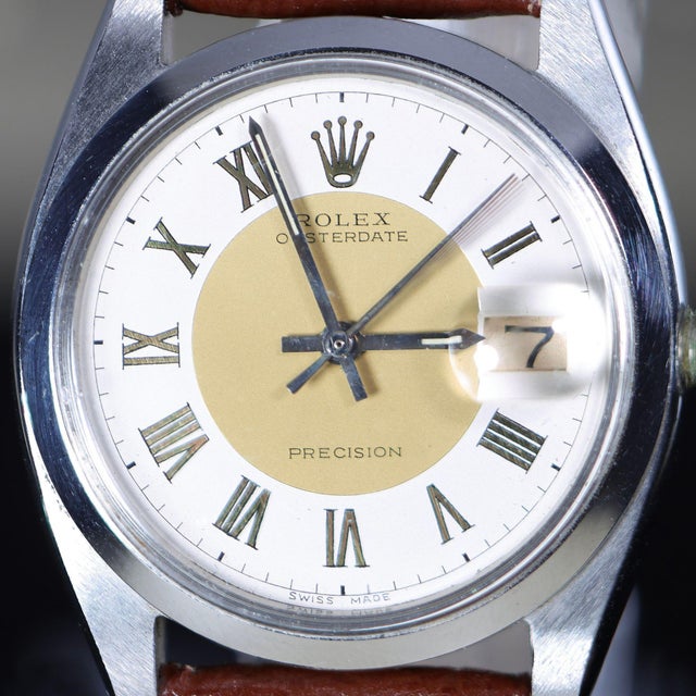 Contemporary 1950s Rolex Oysterdate Precision 6694 Two-Tone Tuxedo Dial Circa 1959 Vintage Watch For Sale - Image 3 of 18