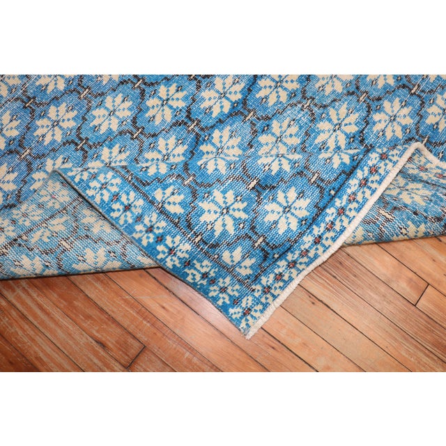 Vivid Blue Vintage Turkish Deco Rug - 5'3" x 8'3" For Sale - Image 10 of 10