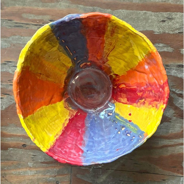 Vintage Boho Striped Studio Pottery Bowl For Sale In West Palm - Image 6 of 7