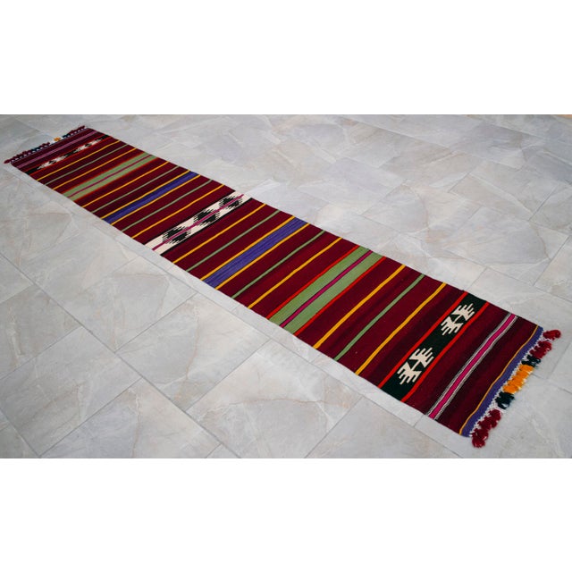 1990s Hand Made Short Narrow Runner Rug Turkish Kilim Hallway Rug - 1′10″ × 9′10″ For Sale - Image 13 of 14
