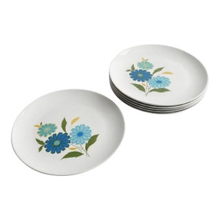 Mid Century American Ironstone Blue Flower Dinner Plates - Set of 6 For Sale