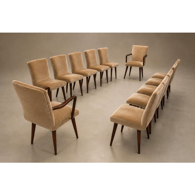 Mid-Century Modern Set of 12 Brazilian Rosewood and Mohair Dining Chairs, Including Two Head Chairs, 1960s For Sale - Image 3 of 18