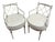 Pair of Painted Neoclassical Armchairs in Cream & Sage Green – Directoire Style Style For Sale