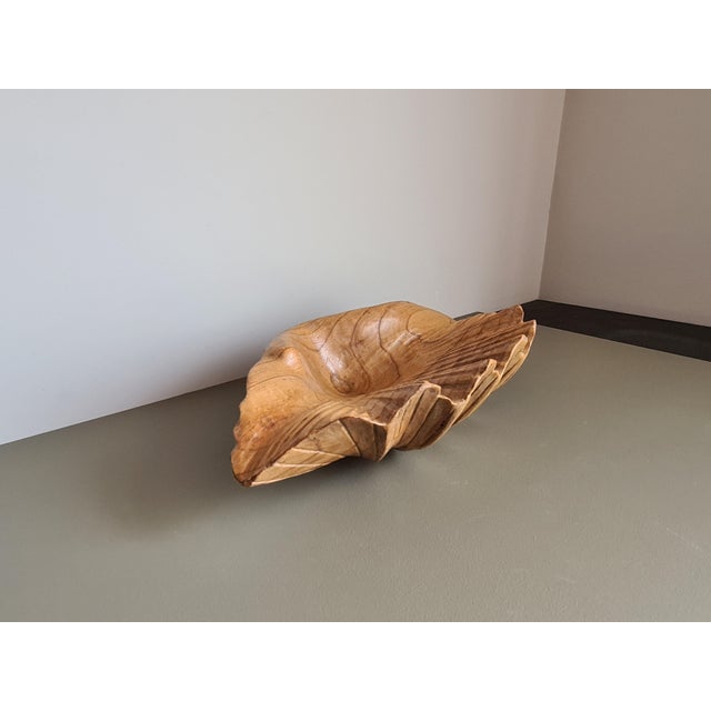 Vintage Handmade Carved Wooden Seashell Bowl, 1960s For Sale - Image 10 of 13