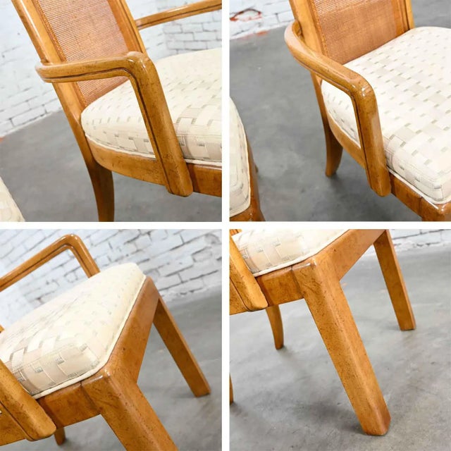 Late 20th Century Modern Campaign Style Dining Chairs Light Wood & Cane by American of Martinsville, Set of 4 For Sale - Image 14 of 16