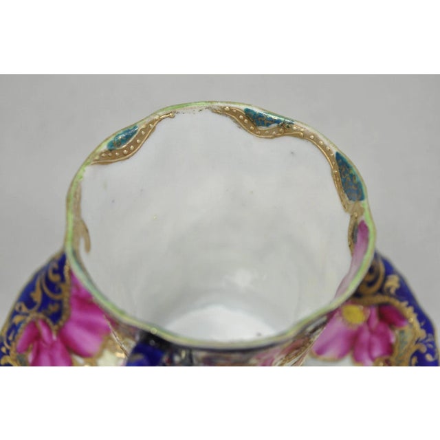 Blue Antique Victorian Teacup & Saucer Cobalt Blue & Roses W/ Draped Gold Trim For Sale - Image 8 of 16