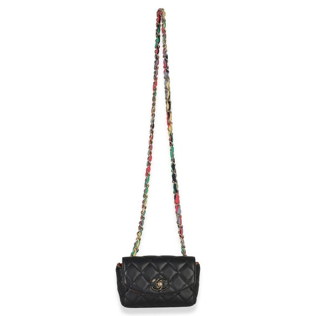 Black Black Quilted Lambskin Ribbon Chain Small Cocovado Flap Bag For Sale - Image 8 of 8
