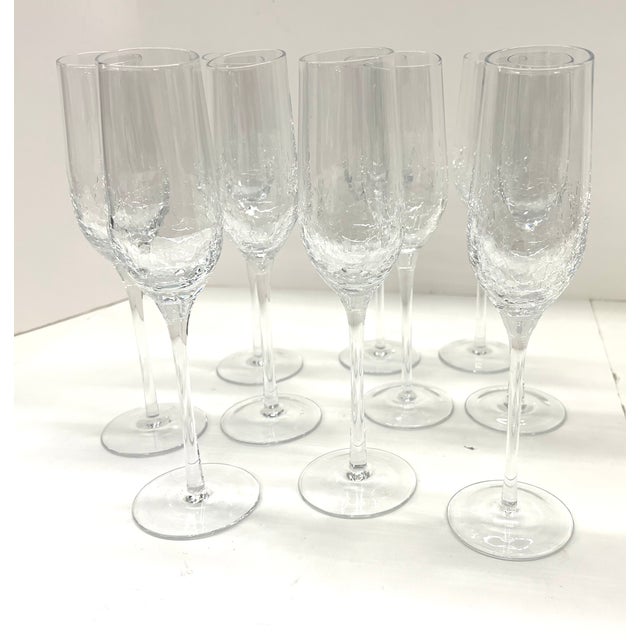 Mid 20th Century Mid 20th Century Stemware Set of 10 Beautiful Modern Champagne Flutes With Ice Crackle Effect For Sale - Image 5 of 18