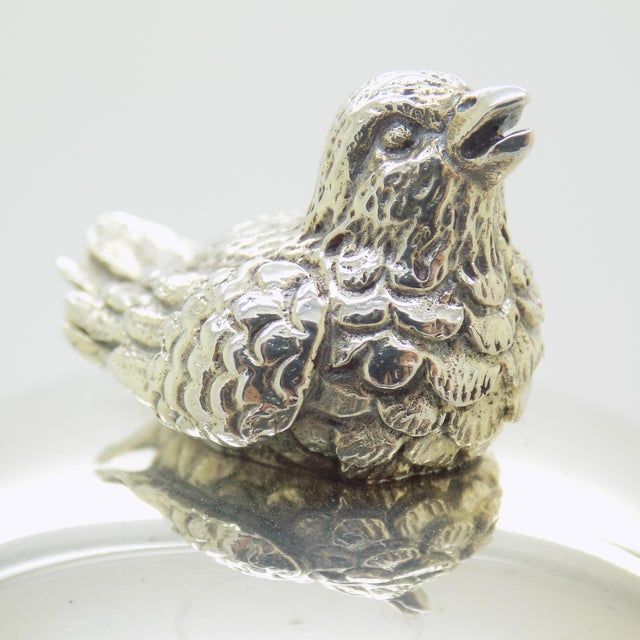 Metal Vintage Italian Cotton Swab Jar with Bird Top in Silver 800, Milan, 1970s For Sale - Image 7 of 14