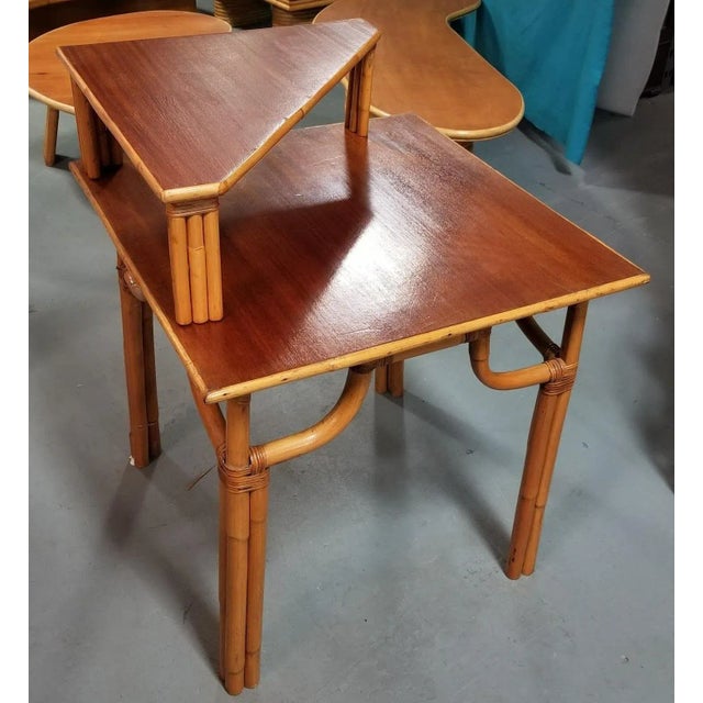 Restored Rattan 2-Tiered Corner Table or Desk For Sale - Image 4 of 7