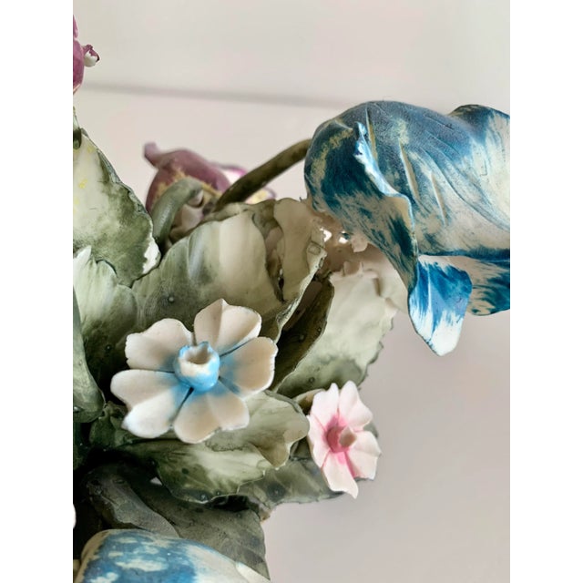 1990s Italian Porcelain Basket Bouquet of Flowers For Sale - Image 5 of 12