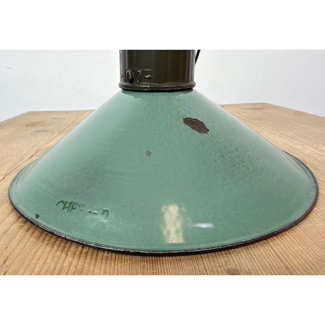 Industrial Petrol Enamel Military Pendant Lamp with Cast Aluminium Top, 1960s For Sale - Image 12 of 18