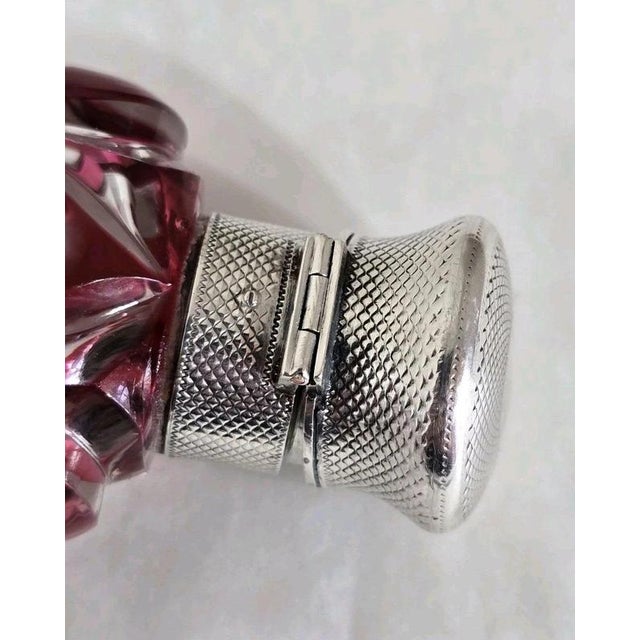 Antique Victorian Bohemian Cut Glass Vanity Scent Bottle with Silver Mount For Sale - Image 17 of 18