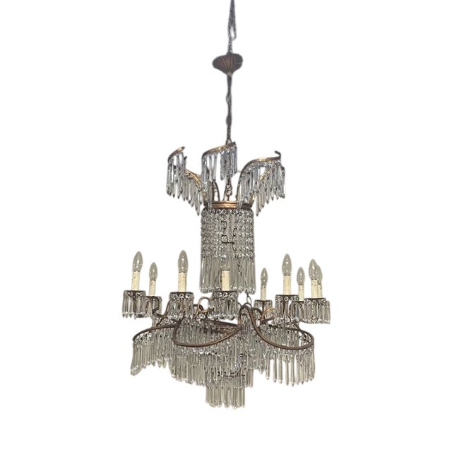 Neo-Classical Glass and Bronze Cascade Chandelier in the style of K.F. Schinkel, 1890s For Sale