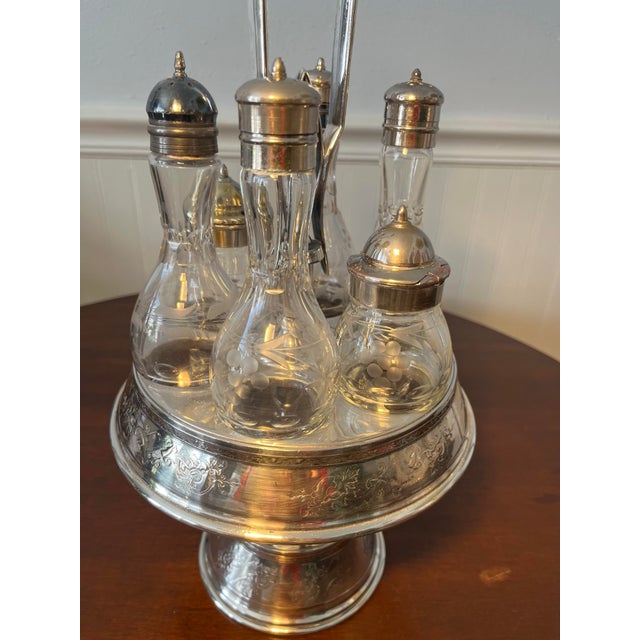 Antique Victorian Silver Plated Reed & Barton Cruet Serving Set For Sale - Image 9 of 10