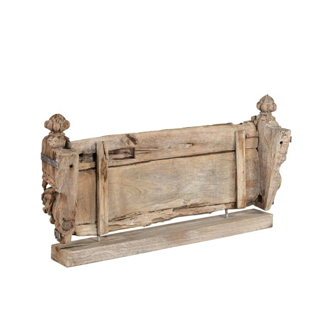 Antique Indian Carved Teakwood Balcony Front on an Iron Stand For Sale - Image 4 of 4