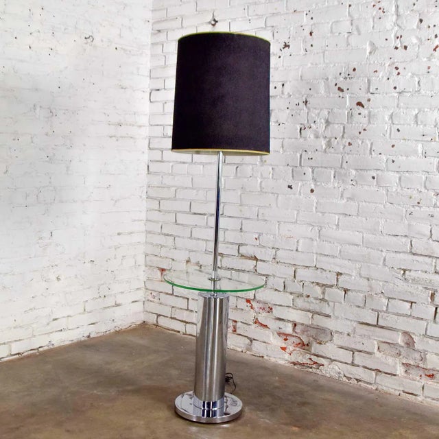 Late 20th Century Modern Chrome Cylinder Floor Lamp With Attached Glass Side Table in the Style of George Kovacs For Sale - Image 10 of 13
