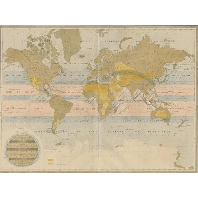 Paper World Wind Currents Map by Andriveau-Goujon, 1861 For Sale - Image 7 of 10
