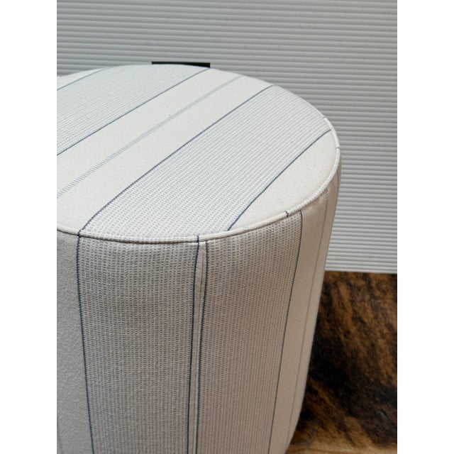 Transitional Lee Industries Sunbrella Drum Ottoman For Sale - Image 3 of 12
