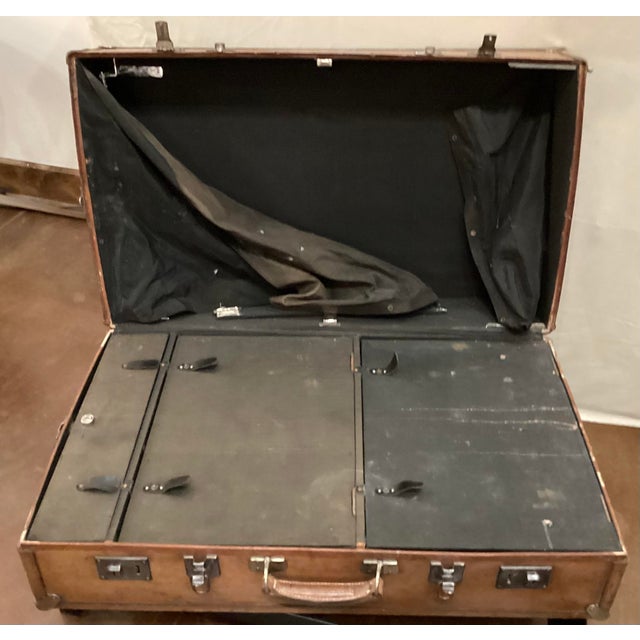Brown Early 20th C Leather Trunk Repurposed as a Coffee W Glass Top For Sale - Image 8 of 11