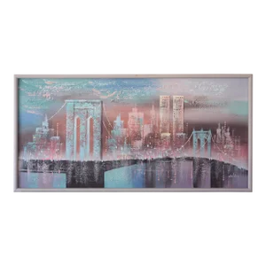 Vintage 80s Postmodern Colin New York City Brooklyn Bridge Cityscape Painting