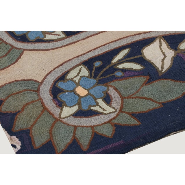 Antique Hooked Rug in Navy Blue With Medallion and Florals From Rug & Kilim For Sale In New York - Image 6 of 7