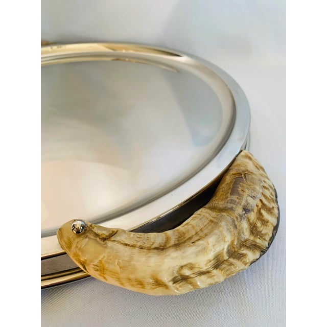 Metal Mid 20th Century Ravarini Castoldi Vintage Silverplate & Horn Handle Tray For Sale - Image 7 of 13