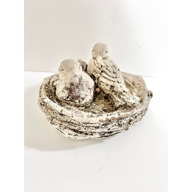 Gray Vintage Concrete Bird Nest Garden Sculpture, Cast Stone Sparrow Planter or Birdbath Accent For Sale - Image 8 of 11