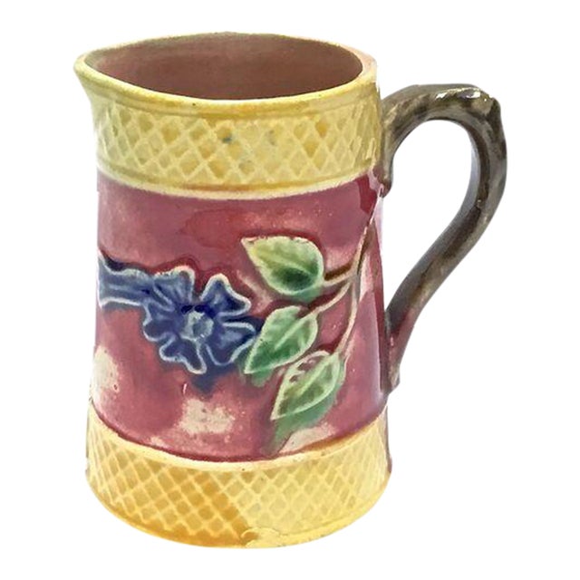 Antique English Majolica Floral & Leaf Pitcher For Sale