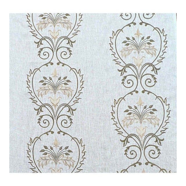 Vintage Colefax & Fowler "Brittini Voile" Embroidered Semi Sheer Drapery Fabric- 6.25 Yards For Sale