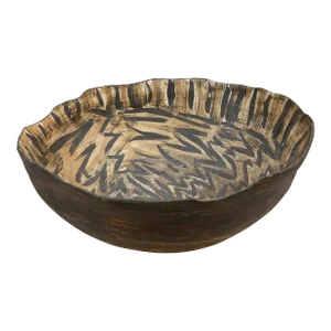 Large Hand Made Clay Bowl Tribal Motif