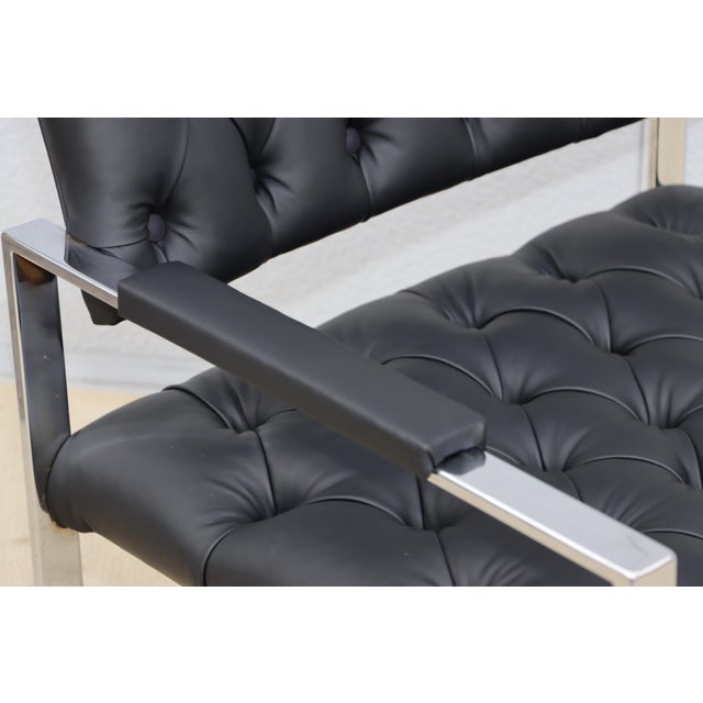Milo Baughman For Thayer Coggin Tufted Leather Chrome Armchair For Sale In New York - Image 6 of 12