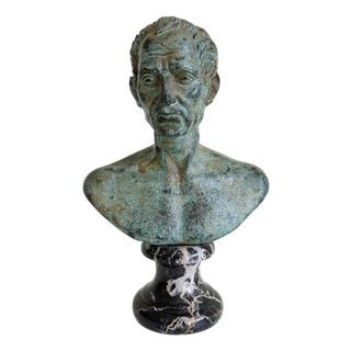 Bronze Verdigris & Marble Bust of Julius Caesar, Reproduction For Sale