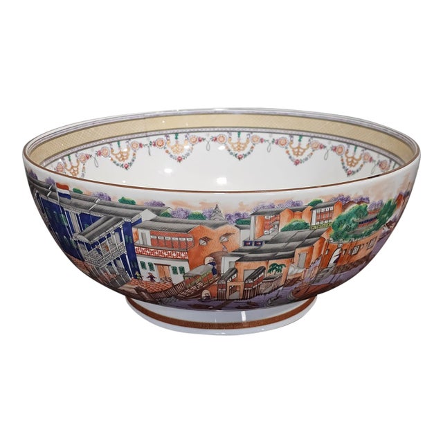 Late 20th Century Mottahedeh Winterthur Reproduction Footed Hong Bowl, Large - 14 1/4" For Sale