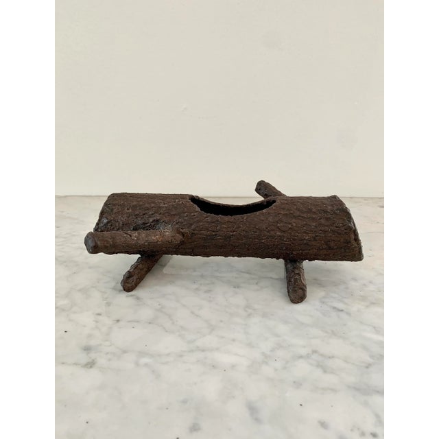 Brown Mid-Century Cast Iron Faux Bois Log Planter For Sale - Image 8 of 14