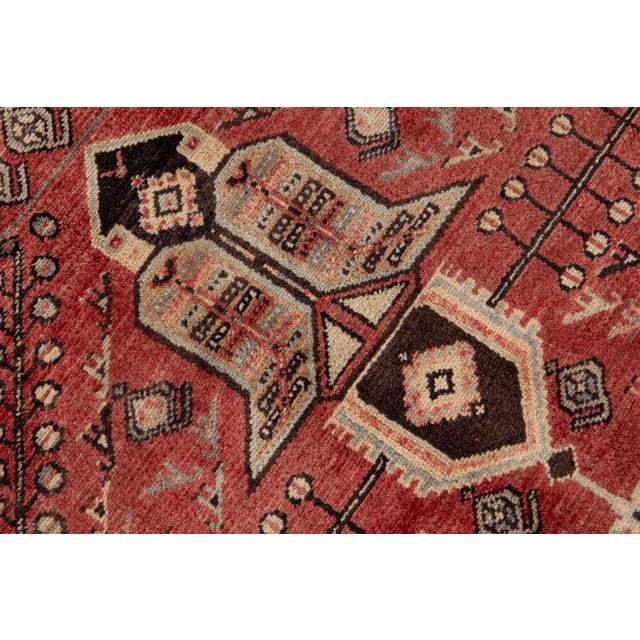 Vintage Handmade Persian Red Geometric Wool Rug 4'2" X 6'4" For Sale - Image 10 of 11