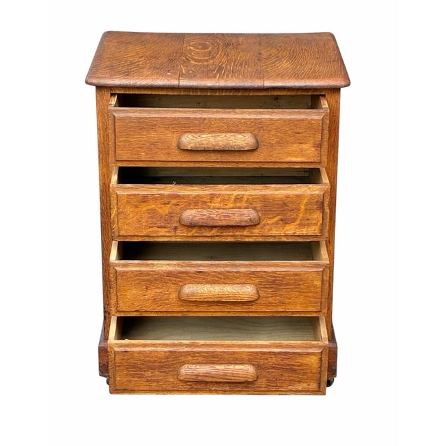 Late 19th Century Antique Victorian Oak Four Drawer Oak Wood File Cabinet With Pull Out Work Tab For Sale - Image 5 of 12