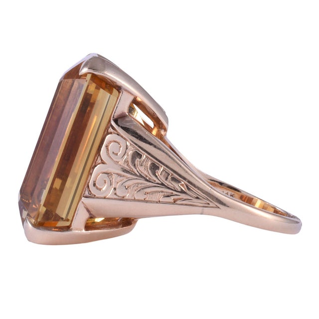 Contemporary 1950s 33 Carat Natural Untreated Citrine 14k Gold Ring Size 7 For Sale - Image 3 of 11