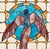 Exquisite antique stained glass panel with hanging hardware. This piece features beautiful colors and a rising bird amidst...