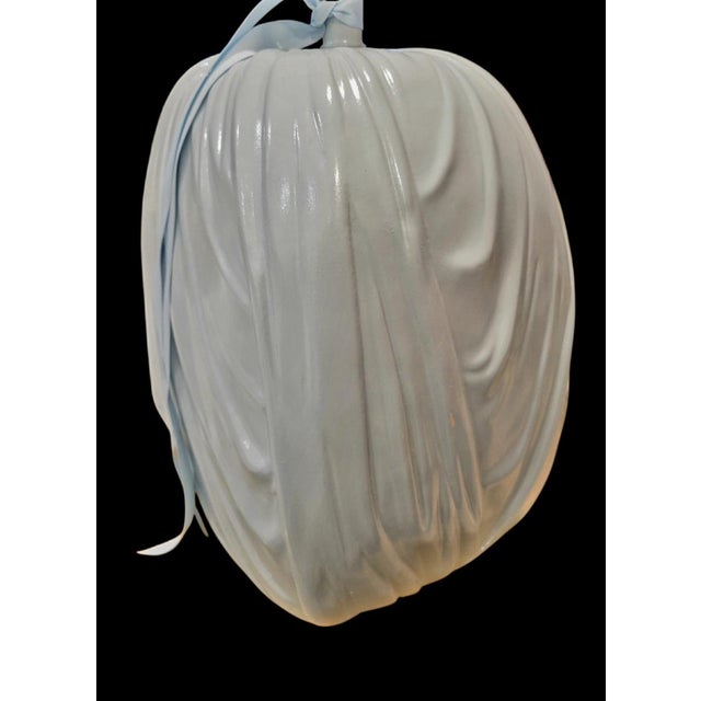 Traditional Vintage Custom Painted Styled John Dickinson Draped Plaster Pale Blue Table Lamp W/ Custom Ribbon Shade For Sale - Image 3 of 10