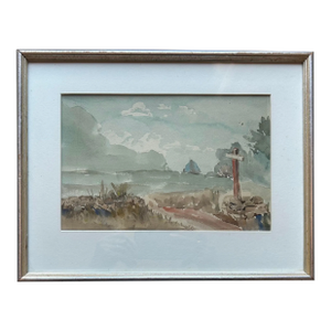 Antique Impressionist Western Landscape Watercolor Painting in Silver Wood Frame