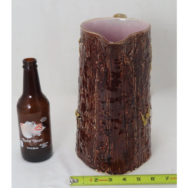 Large Size Antique American Victorian Majolica Dogwood Tree & Flower Pitcher For Sale - Image 11 of 13
