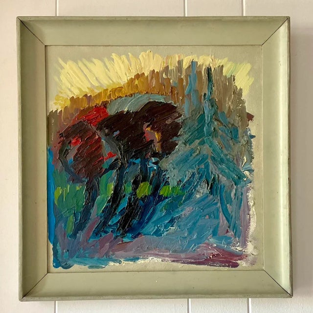 Textile Vintage Boho Abstract Expressionist Signed Original Oil on Canvas 1963 For Sale - Image 7 of 7