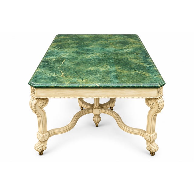 Mid-Century Italian Regency Style Faux Marble Painted Dining Table - 5 Leaves For Sale - Image 4 of 14