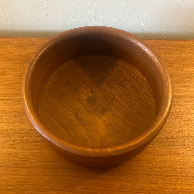 Vintage Teakwood serving bowl many uses rich colors. Large sleek look for your mid century decor